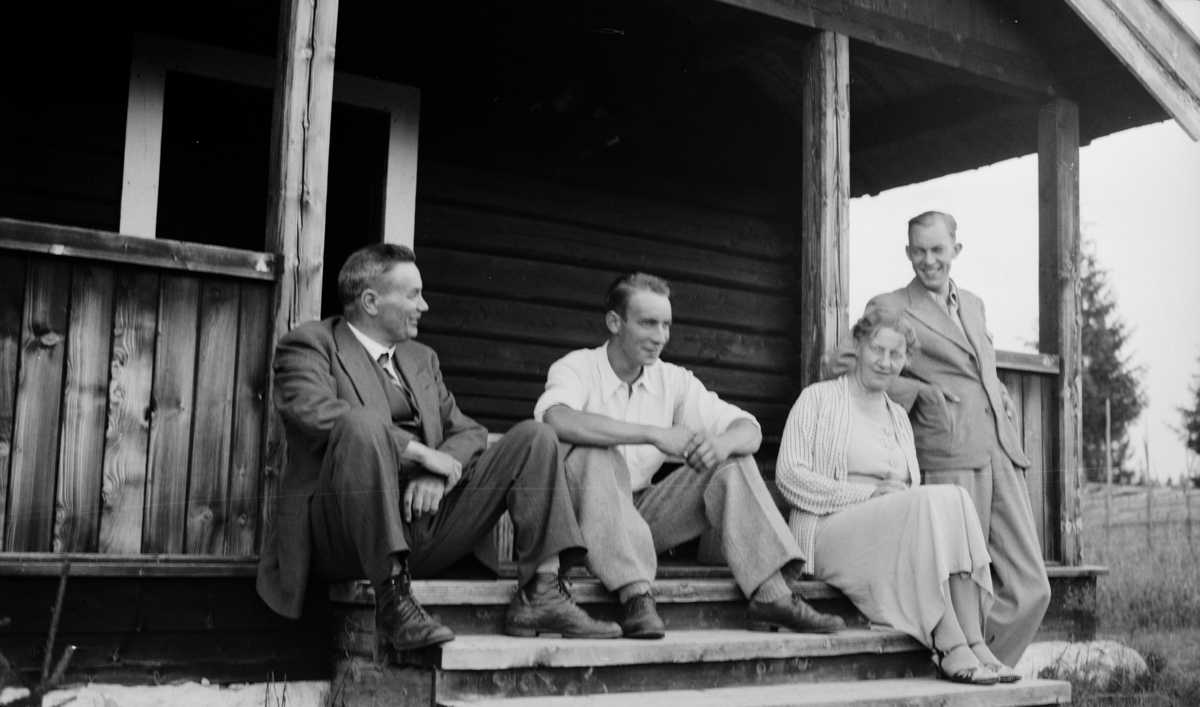 Bilder fra Statens forsøksgård Møystad, Vang. Møystad gnr 180, bnr 1.
På trappa på Møystadsetra på Nybu i Vang allmenning. Gruppe 4 ukjent.