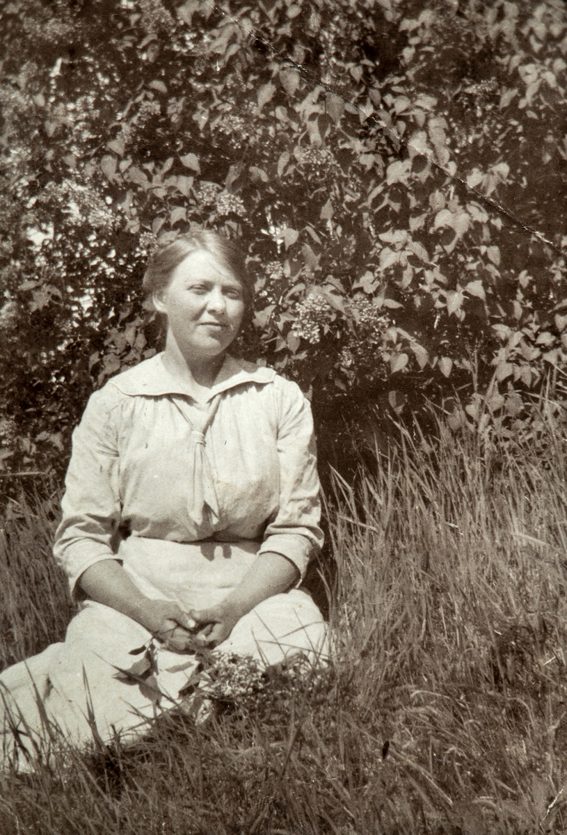 Haugset (59/1)
Portrett Oline Olstad (1896) i hagen på Haugset i 1920-åra. Oline var søster til Martha Tomter.
