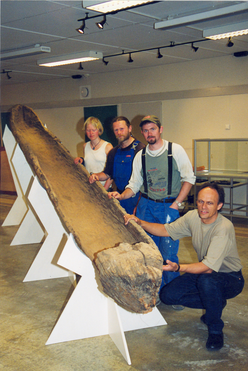 Tre bilde av stokkebåten på Bø museum