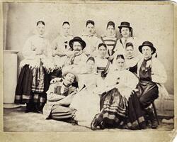 Grupporträtt (helfigur, ateljé) av ett  antal herrar och dam