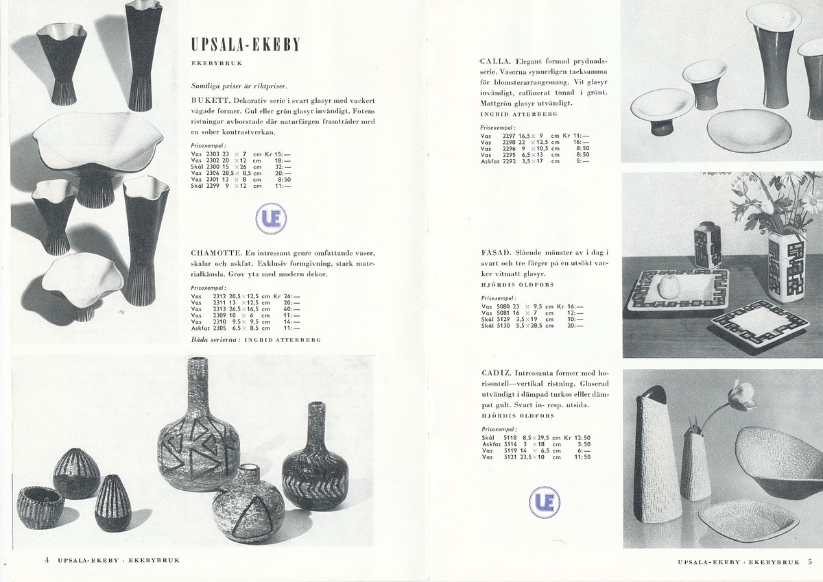 Produktkatalog, över 1957 års produktion av keramik vid Upsala-Ekeby/Gefle Porslinsfabrik.