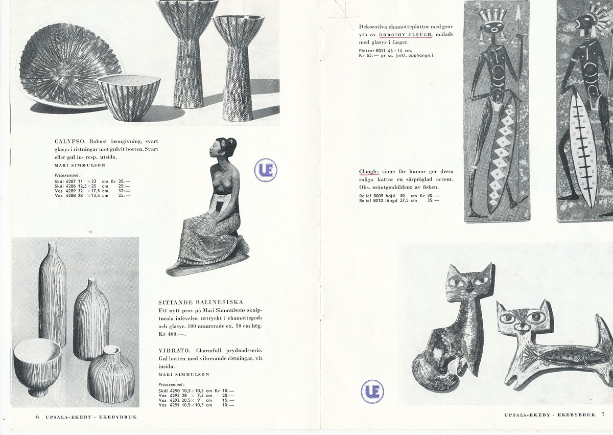 Produktkatalog, över 1957 års produktion av keramik vid Upsala-Ekeby/Gefle Porslinsfabrik.