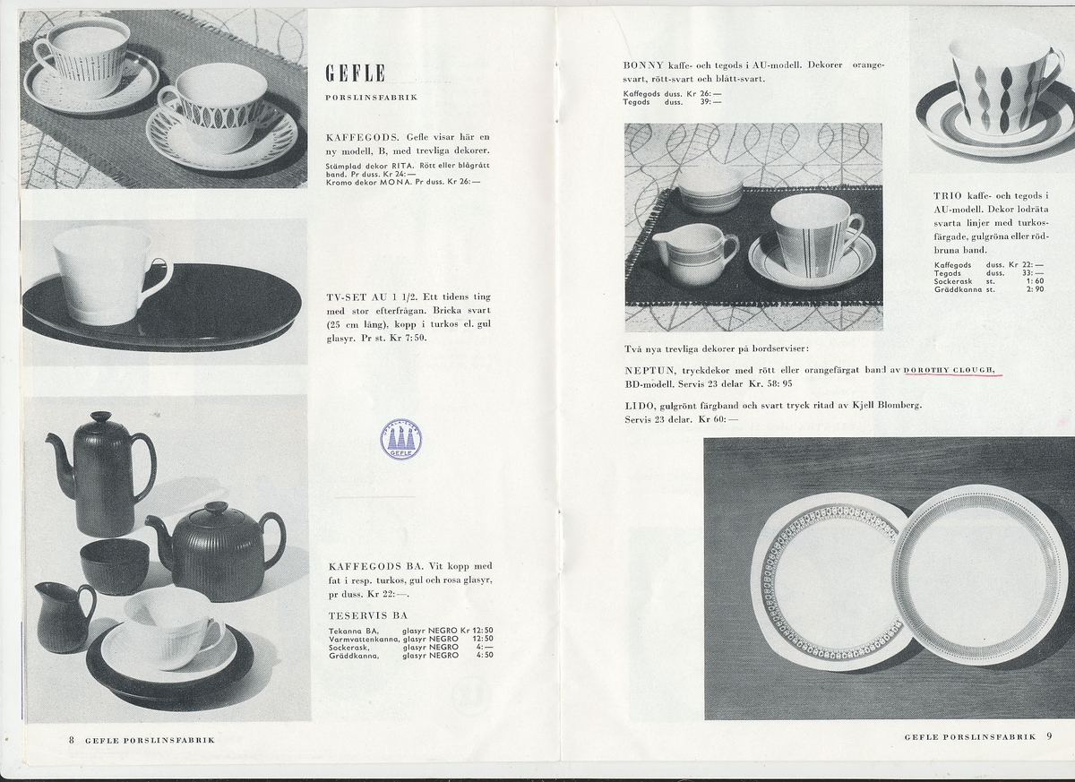 Produktkatalog, över 1957 års produktion av keramik vid Upsala-Ekeby/Gefle Porslinsfabrik.