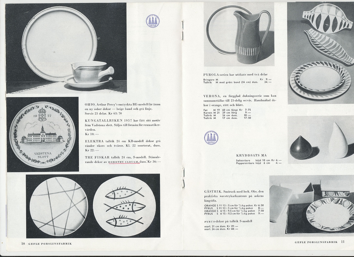 Produktkatalog, över 1957 års produktion av keramik vid Upsala-Ekeby/Gefle Porslinsfabrik.