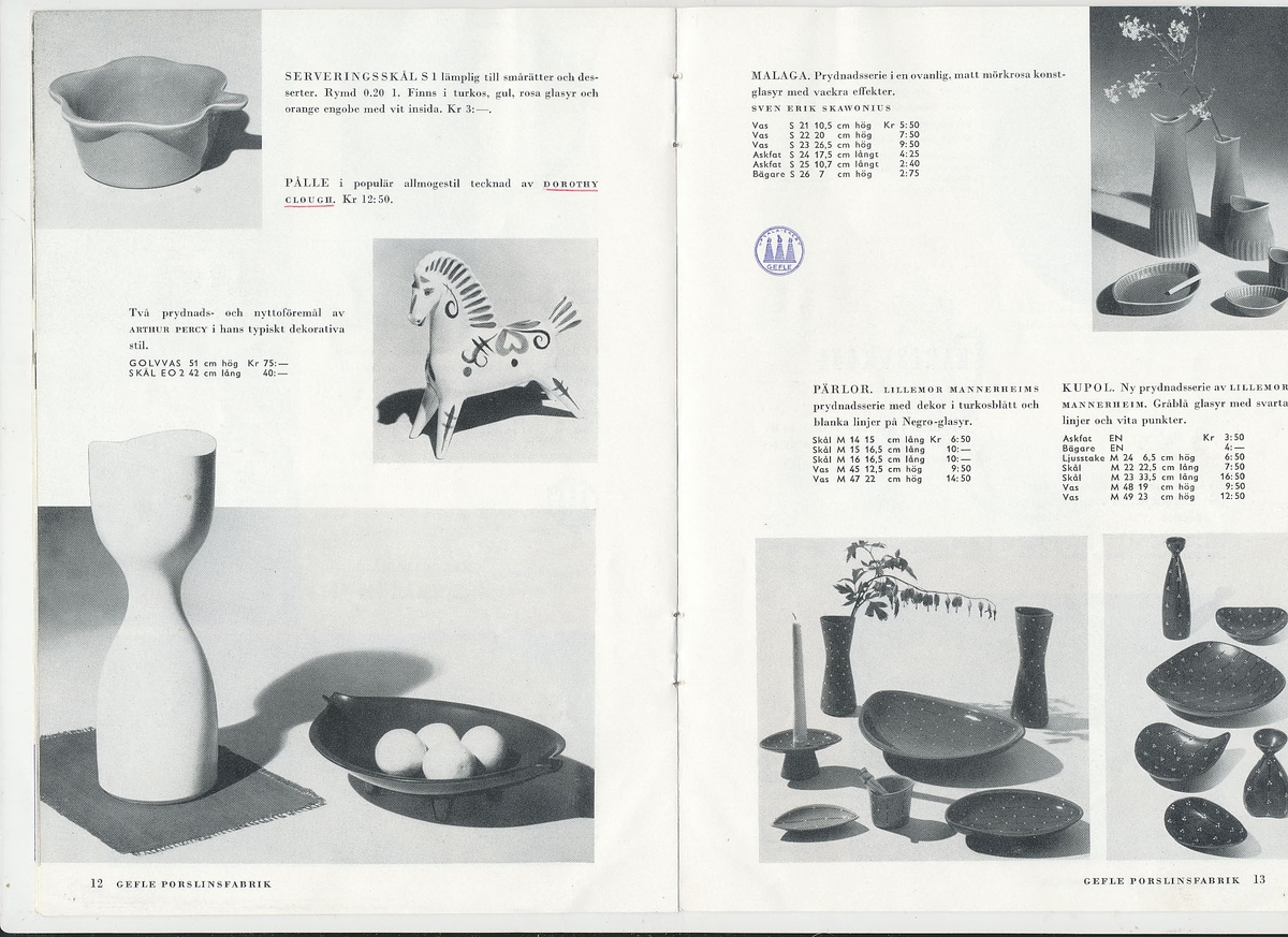 Produktkatalog, över 1957 års produktion av keramik vid Upsala-Ekeby/Gefle Porslinsfabrik.
