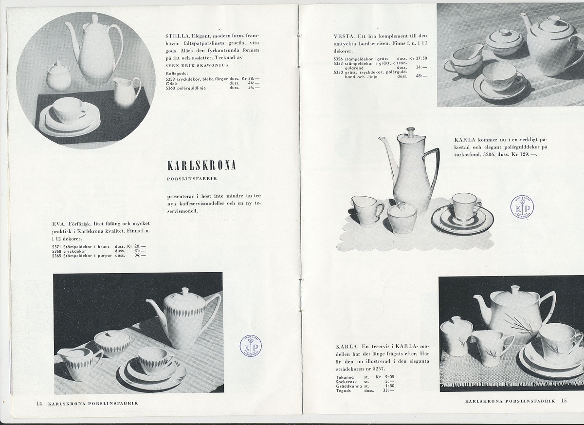Produktkatalog, över 1957 års produktion av keramik vid Upsala-Ekeby/Gefle Porslinsfabrik.