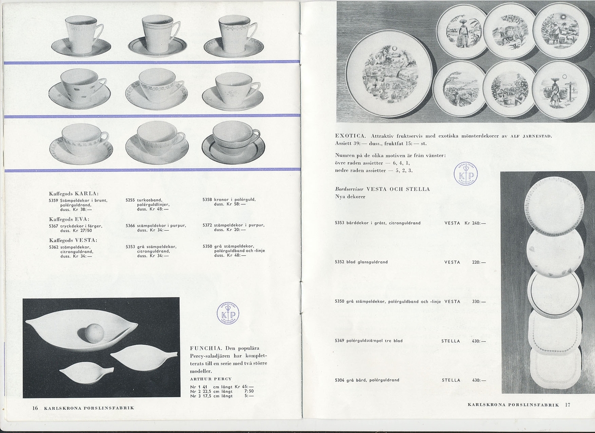 Produktkatalog, över 1957 års produktion av keramik vid Upsala-Ekeby/Gefle Porslinsfabrik.