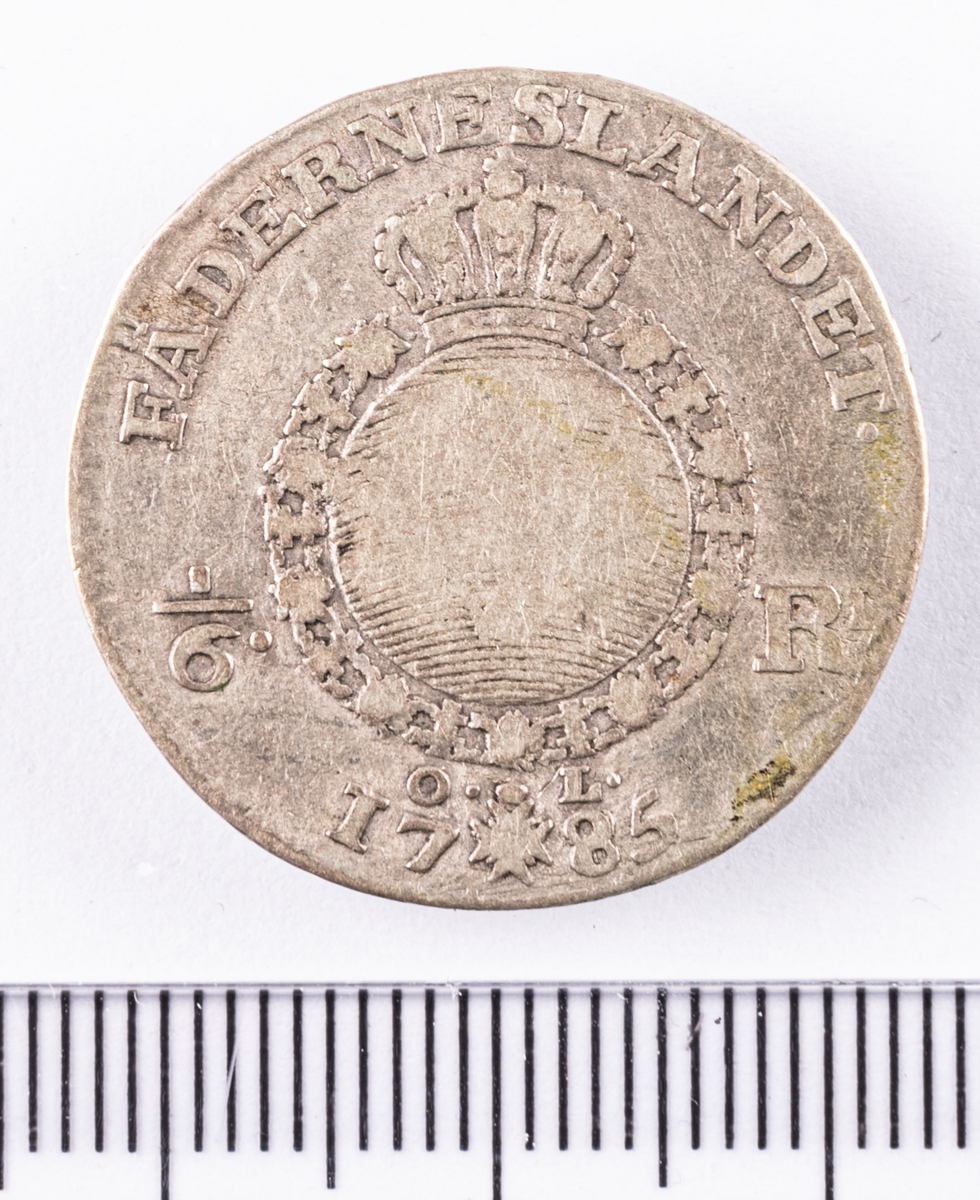 Mynt, Sverige, 1/6 riksdaler, 16 öre s.m, 1785.