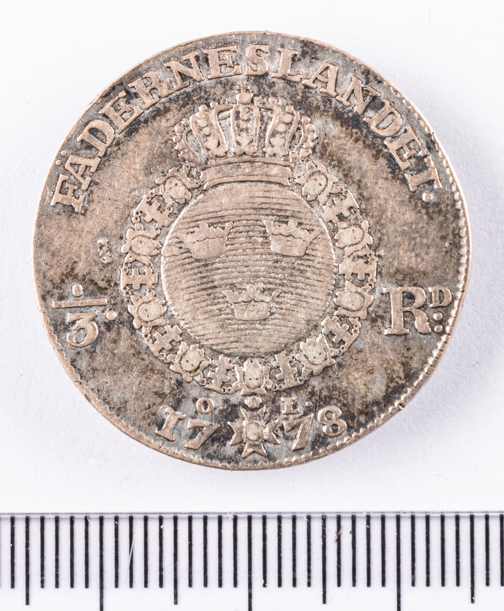 Mynt, Sverige, 1/3 riksdaler, 1daler s.m, 1778.