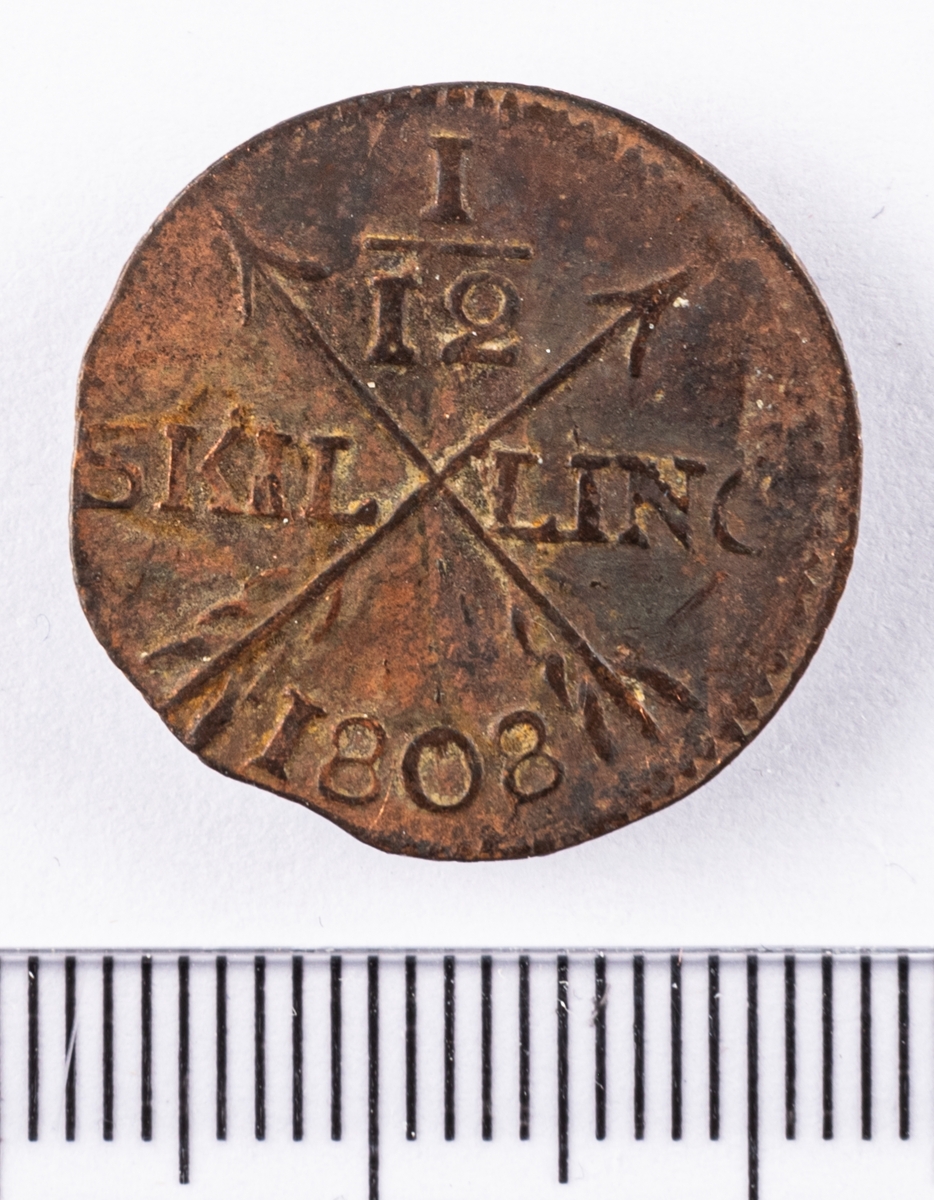 Mynt, Sverige,  1/12 skilling, 1808.