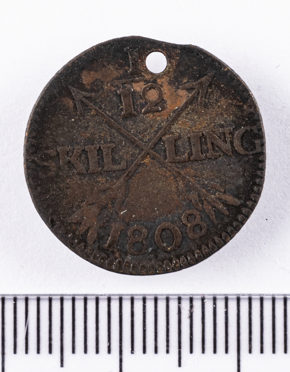 Mynt, Sverige,  1/12 skilling, 1808.