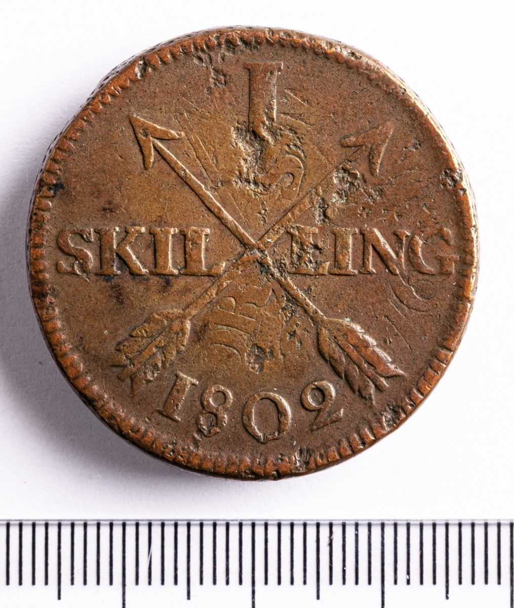 Mynt, Sverige, 1 skilling, 1802.