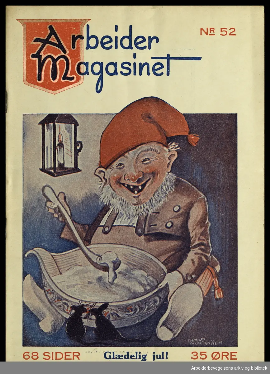 Arbeidermagasinet - Magasinet for alle. Forside. Nr 52. 1929. Illustrasjon av Roald Mortenssen.