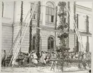 Västerås, Centrum, Fiskartorget. 
Rådhuset smyckas med växtgirlanger m.m. C:a 1890-tal.