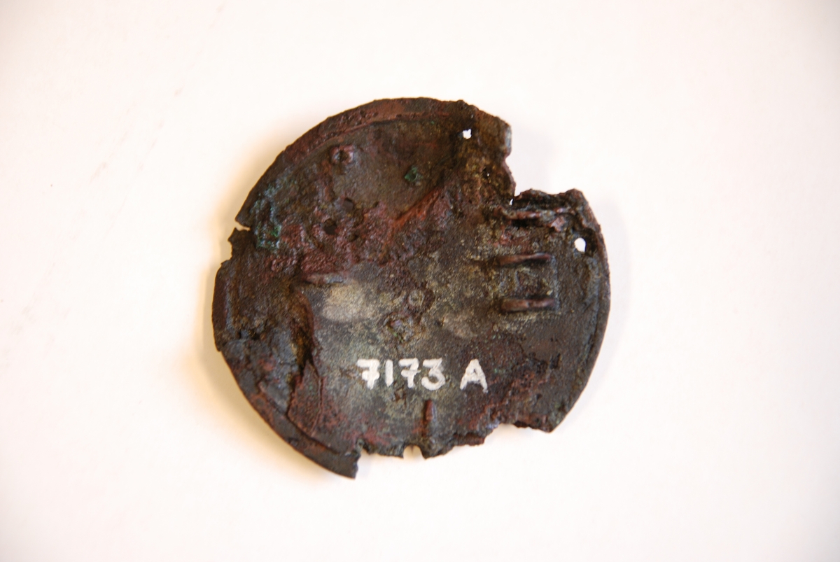 Gravfynd, järnålder. Runt spänne, troligtvis vikingatid.