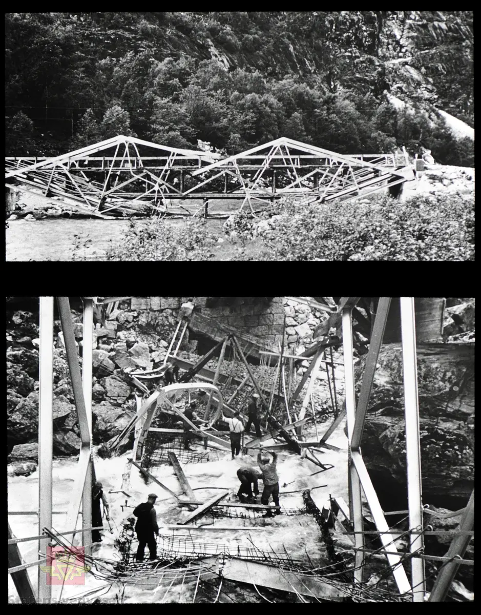 Skjerping bru, Nærøydalen - Krigsskadde bruer 1940. Tre bilder, følg pilen til høyre.

Ref. til artikkelen Krigens ødeleggelser i boka "Men arbeidet måtte gå," der vegfolk forteller om krig og okkupasjonsår. Materialet er samlet og bearbeidet av Kjell Hegdalstrand. Utgitt av  Statens vegvesen - Norsk vegmuseum 1995.

Se også boka "Krigens veger i Finnmark,"av Bjarne Langseth.
Sitat fra boka: "Krigens veger i Finnmark handler om krigen, veger og Finnmark, og om hvordan vegene bandt folk og samfunn sammen. Vegvesenet var på denne tida involvert i det meste som foregikk i lokalsamfunnet. Ansatte fikk føle nøden på kroppen, samtidig som de organiserte nødsarbeid for andre. De kjente på trusselen om okkupasjon, samtidig som de bisto forsvaret både med sikkerhetsforanstaltninger og flere var med i direkte kamphandlinger.
Vegvesenets historie i Finnmark under andre verdenskrig forteller mye av finnmarkingenes historie fra samme periode."