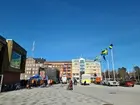 Trollhättan, Drottningtorget. Olympiska mästaren Nils van der Poel firas. Baksidan av scenen