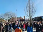 Trollhättan, Drottningtorget. Olympiska mästaren Nils van der Poel firas.