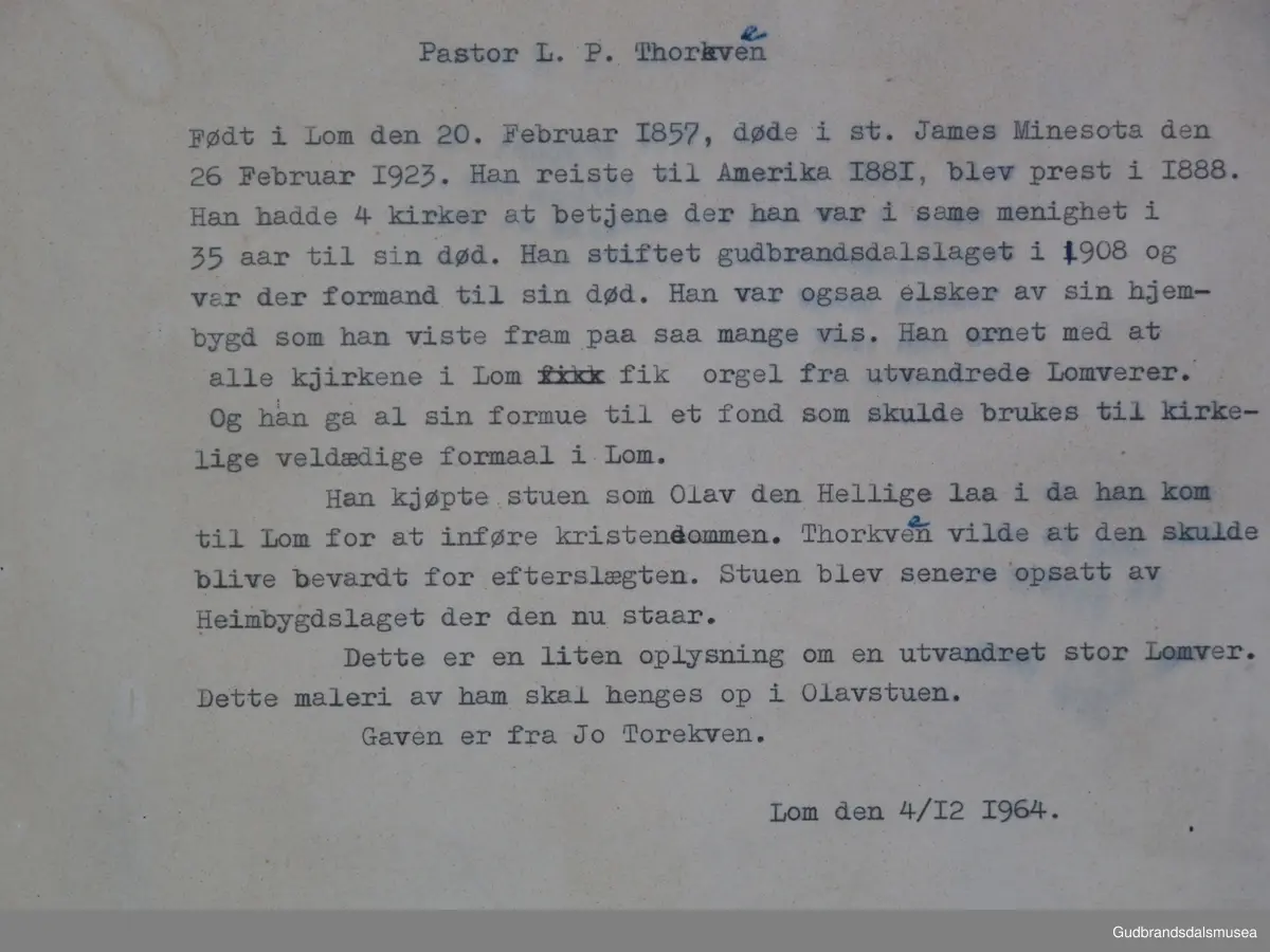 Potrett av pastor L. P. Thorkveen.