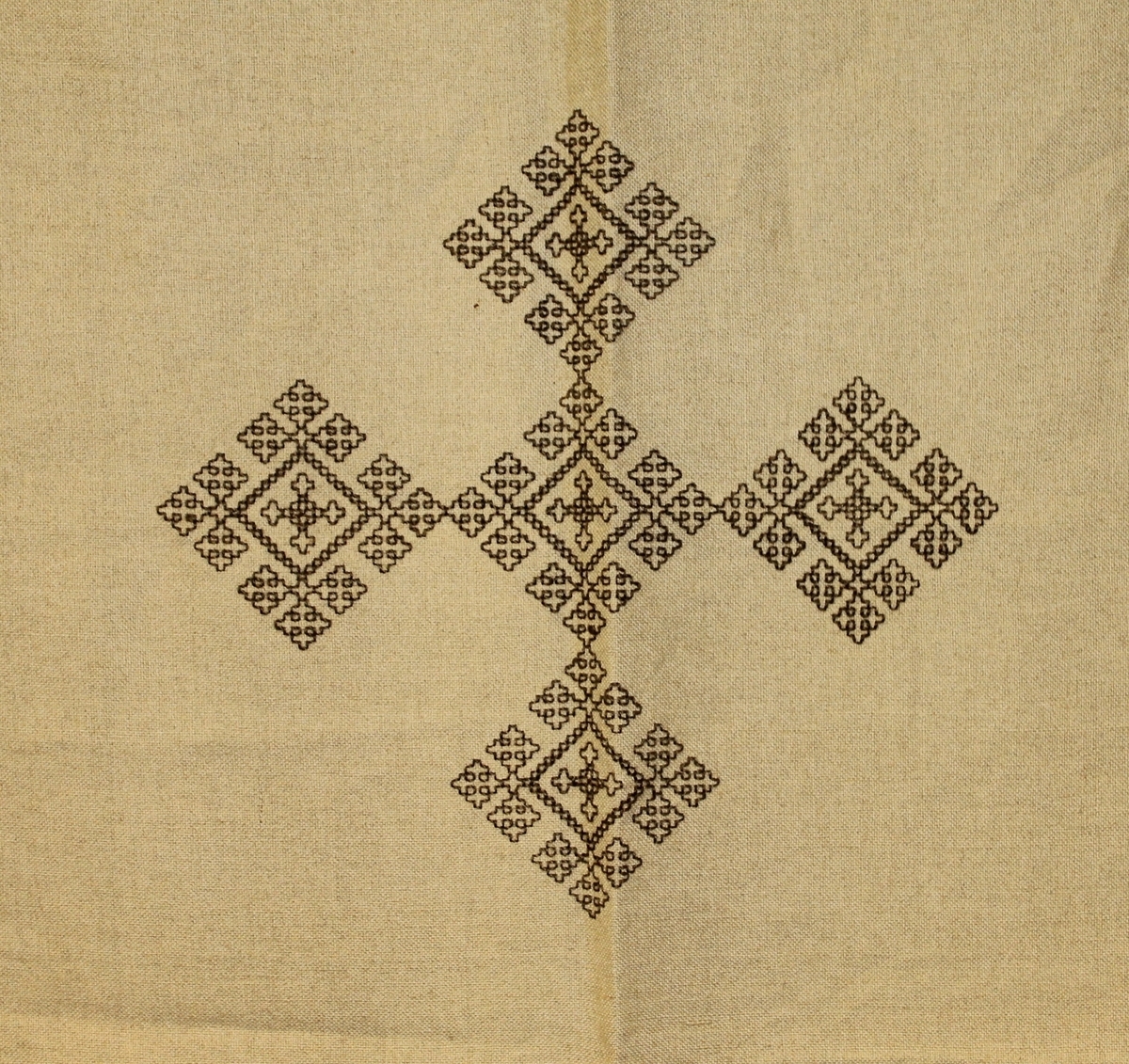 Brodert geometriske border. Flettet parti nede.