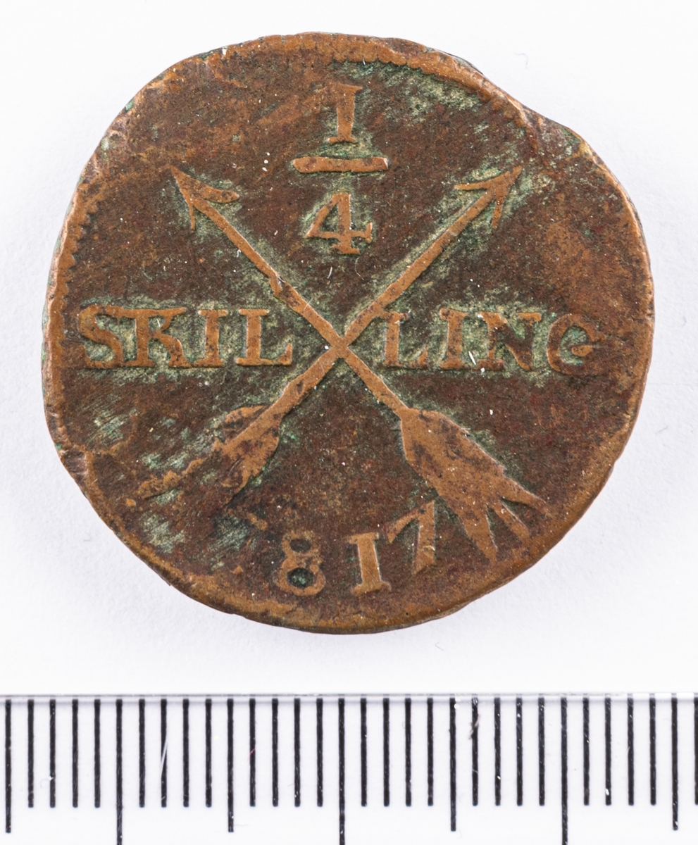 Mynt, Sverige, 1/4 skilling, 1817.