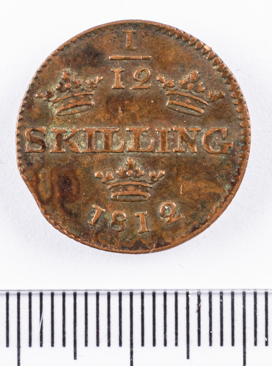 Mynt, Sverige, 1/12 skilling, 1812.