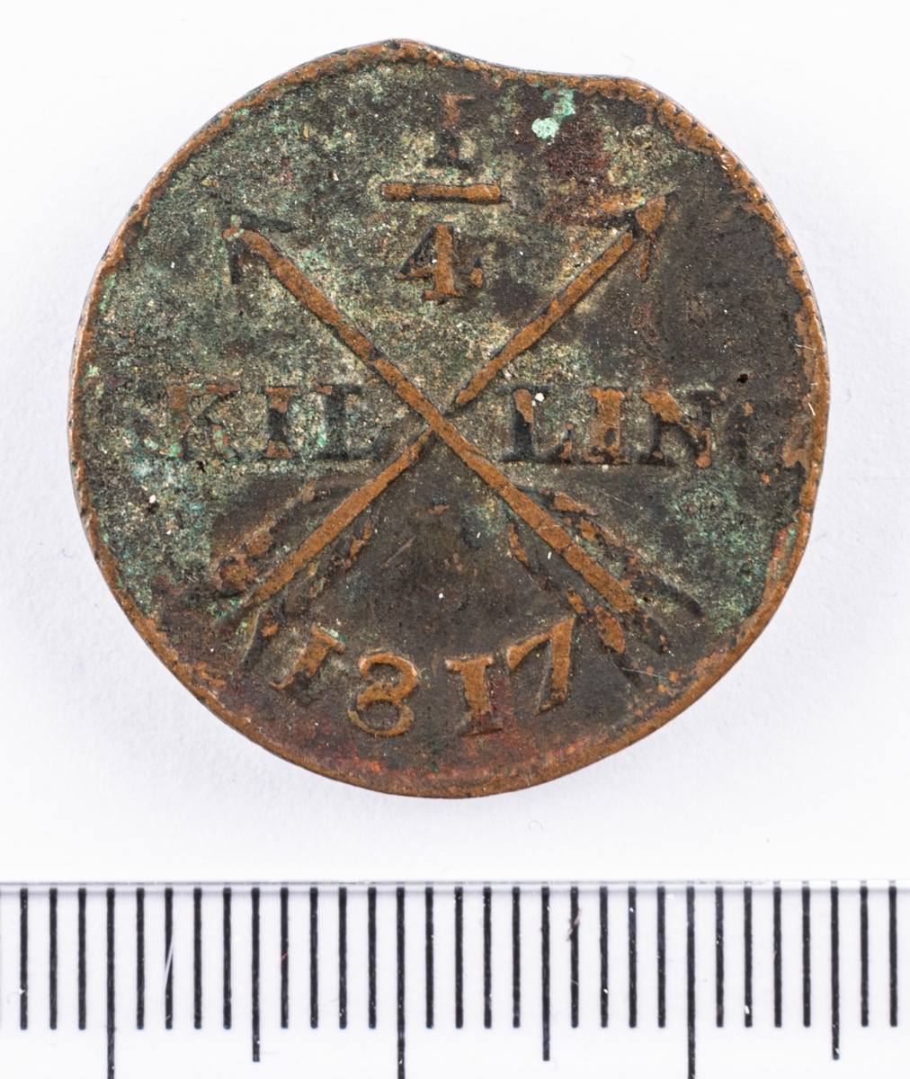Mynt, Sverige, 1/4 skilling, 1817.