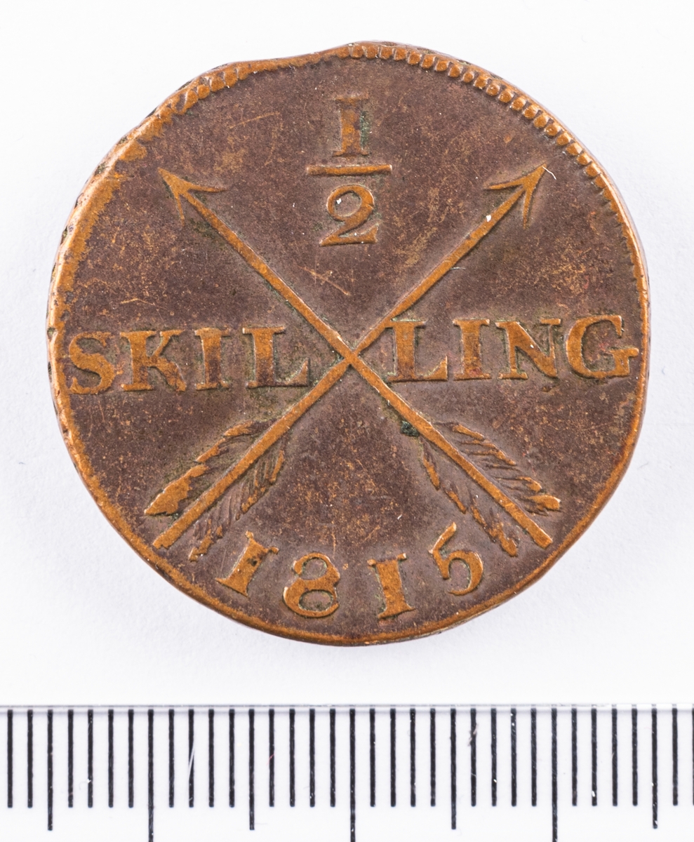 Mynt, Sverige, 1/2 skilling, 1815.