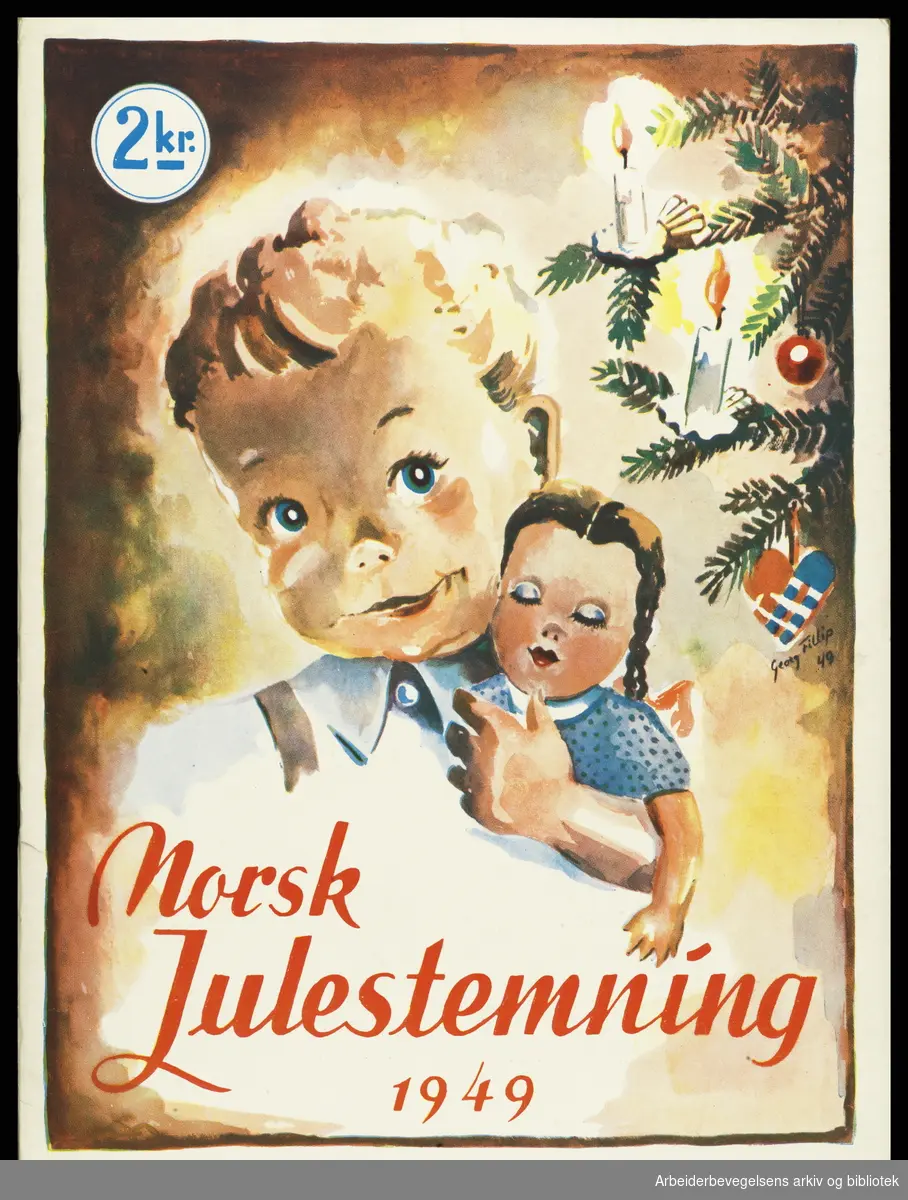 Norsk Julestemning 1949. Julehefte utgitt av Typografkoret i Oslo. Omslagsillustrasjon: Georg Fillip..