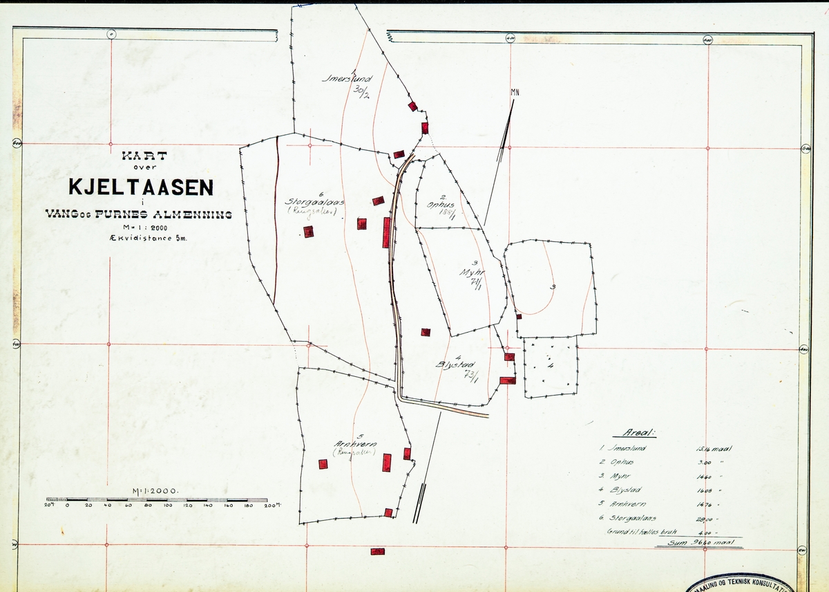 Kart over Kjeltaasen, Vang og Furnes Almenning. Imerslund, Ophus, Myhr, Blystad, Arnkvern og Storgaalaas.
Kart over setre og seter voller i Vang Almenning oppmålt i 1918. Kommisjonen som ble oppnevnt for å forestå delingen av Vang og Furnes Almenning, ble oppnevnt i 1914 og gjorde seg ferdig i 1919.