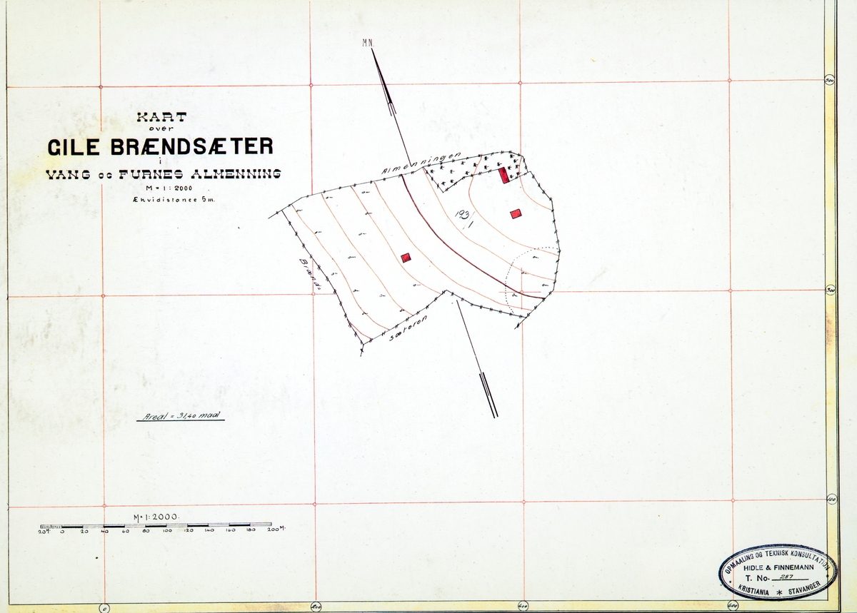 Kart over Gile Brændsæter, Vang og Furnes Almenning. Gile. 
Kart over setre og seter voller i Vang Almenning oppmålt i 1918. Kommisjonen som ble oppnevnt for å forestå delingen av Vang og Furnes Almenning, ble oppnevnt i 1914 og gjorde seg ferdig i 1919.