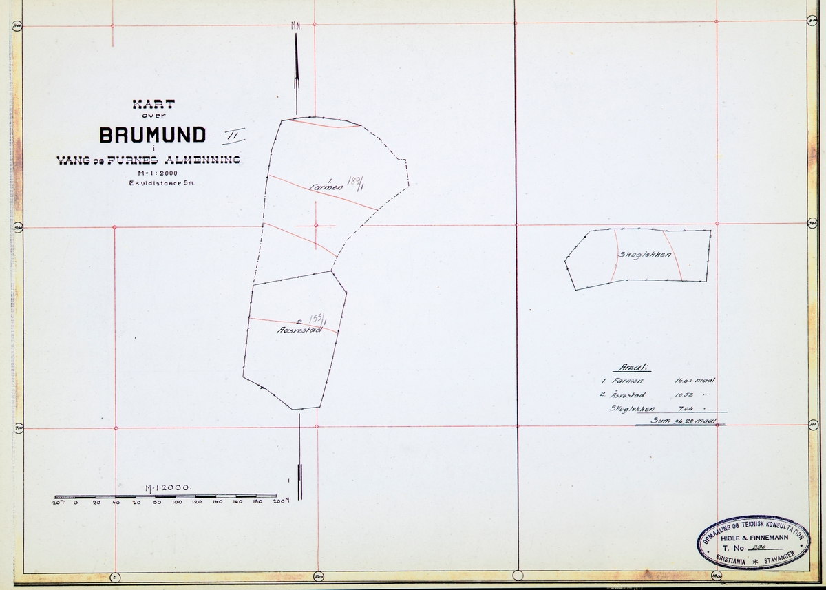 Kart over Brumund, Vang og Furnes Almenning. Farmen, Åsvestad og Skogløkken.
Kart over setre og seter voller i Vang Almenning oppmålt i 1918. Kommisjonen som ble oppnevnt for å forestå delingen av Vang og Furnes Almenning, ble oppnevnt i 1914 og gjorde seg ferdig i 1919.