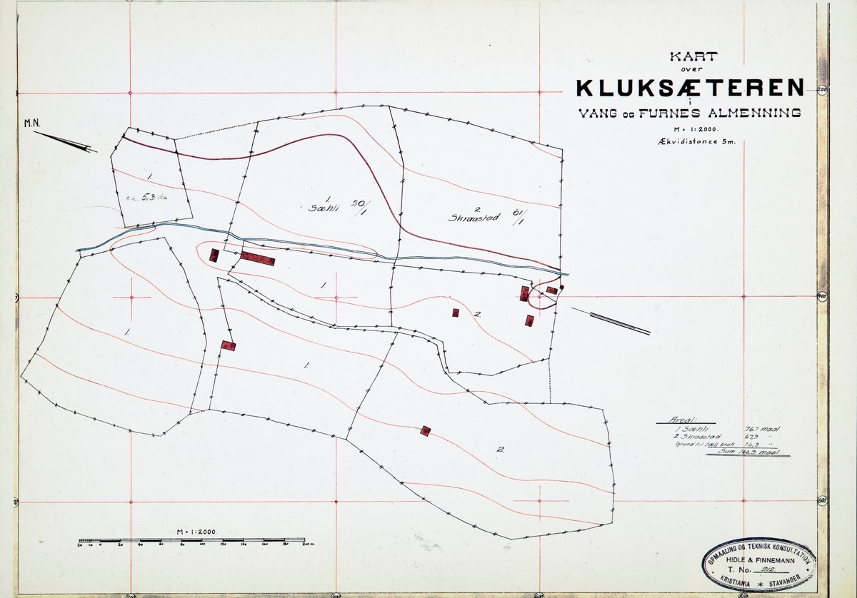 Kart over Kluksæteren i Vang og Furnes Almenning. Sæhli og Skraastad.
Kart over setre og seter voller i Vang Almenning oppmålt i 1918. Kommisjonen som ble oppnevnt for å forestå delingen av Vang og Furnes Almenning, ble oppnevnt i 1914 og gjorde seg ferdig i 1919.