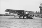 Flygplan Farman F.3X (F.121), med civilregistrering F-AIBU på Amsterdams flygplats Schipol, omkring 1923-29. Vy från sidan.