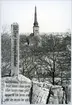 Västerås, Västermalm, Djäkneberget.
Vy mot Domkyrkan, med minnessten i förgrunden. 1979.