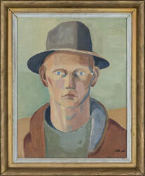 Selvportrett med hatt [Oljemaleri]