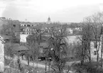 Utblick mot centrala delarna av Linköping 1902. Bilden togs från höjden väster om Barnhemsgatan där fotografen hade sin ateljé vid tiden. Närmast ser vi del av Djurgårdsgatan i höjd med Wallenbergska gården, vars huvudbyggnad skymtar längst till höger. I fonden ses tak och torn på bland andra Jonn O Nilsons hus, Stora hotellet och Sankt Larskyrkan.