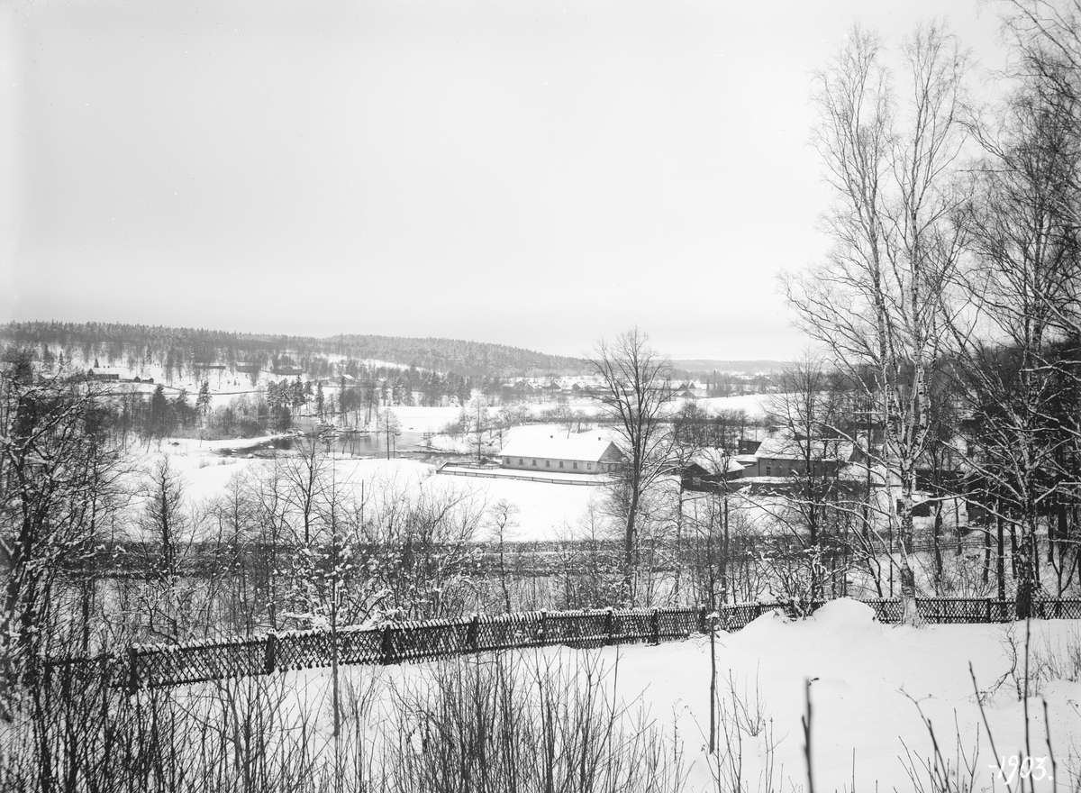 Vinterbild från Svartådalen vid Boxholm 1903. Vy från Carlsbergs trädgård. I bildens mitt ligger svinhuset till Carlsberg och till höger om det mejeriet (Boxholms osts tidigare byggnad som år 1940 blev tvättstuga). Till vänster, i bakgrunden, syns Mulebo gamla skola som ersattes av en större byggnad år 1912.