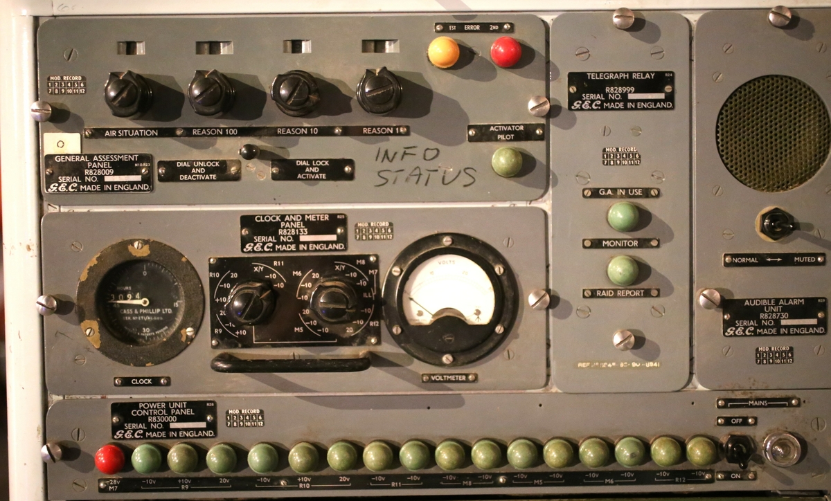 Konsoll med flere lamper i grønn, gul og rød farge. Konsollet har 10 like delpaneler hvor inntil 10 "Raid" kan settes inn. Inneholder også panel for "Air Situation Report".