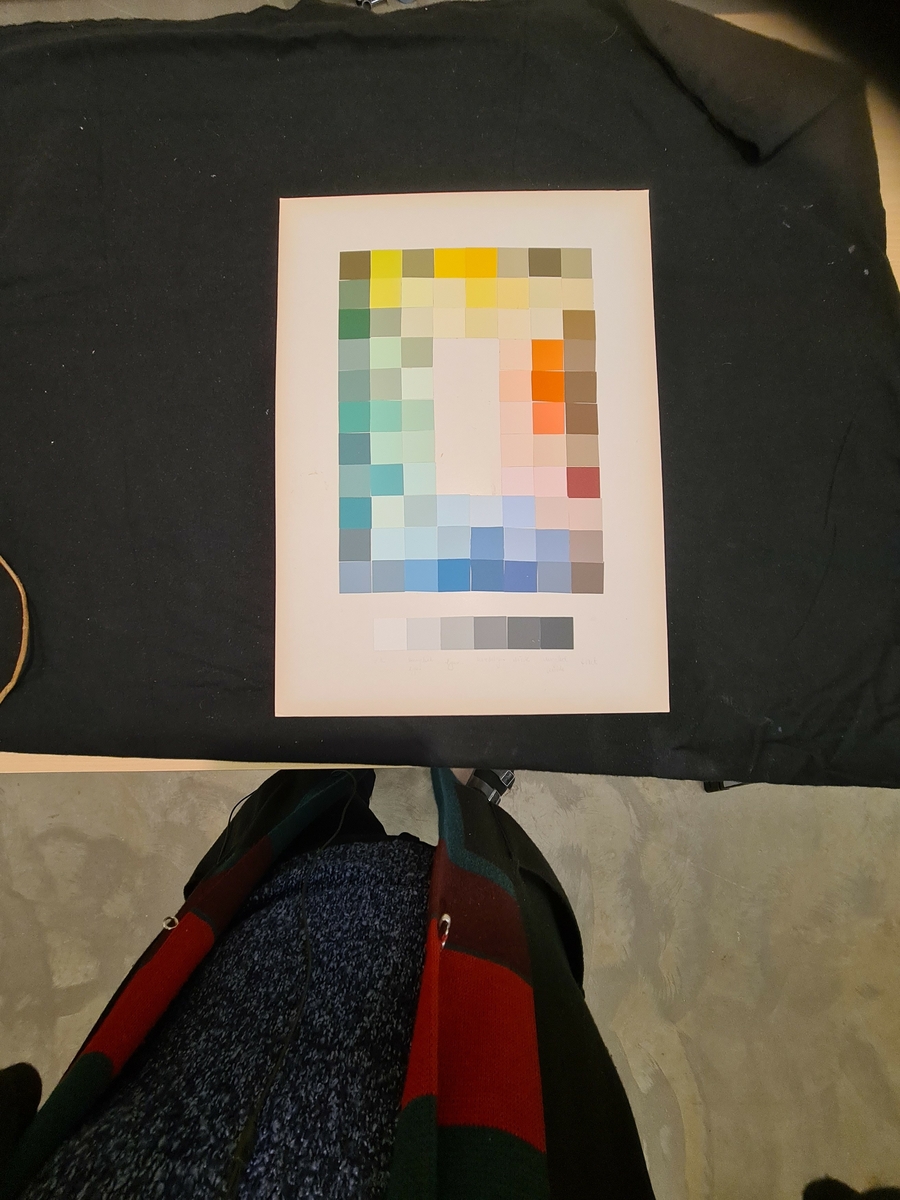 Mapp med vävmönster, studier och teckningar till bland annat mönster för kläd- och möbeltyger, material för ljuslära m.m. Allt är samlat i en blå, grå, svart randig mapp vilken sammanknytes med lädersnören.

Tillverkaren, Kerstin Saltin, föddes 1935 i Söderhamn och praktiserade där i 17-18-årsåldern på Hemslöjden. Av en tillfällighet kom hon till Johanna Brunssons Vävskola där hon gick en tvåårig utbildning 1957-1958. Skolan upphörde 1958. Som lärare hade hon bland andra Ernstsson och Lundberg. På skolan lärde man främst teknik och eleverna erbjöds visst utrymme för egen form och komposition. Efter examen åkte Kerstin Saltin till USA där hon under sex år var vävlärare för förståndshandikappade elever. Återkommen till Sverige arbetade hon vid Hinderssons vävavdelning samt vid Blomqvists i Fritsla. Gåvan överlämnades i samband med givarens flytt från Göteborg till Ljungskile.