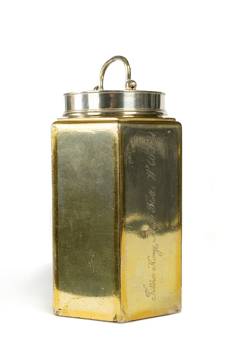 Vinflaska, silver, sexkantig, invändigt förgylld.