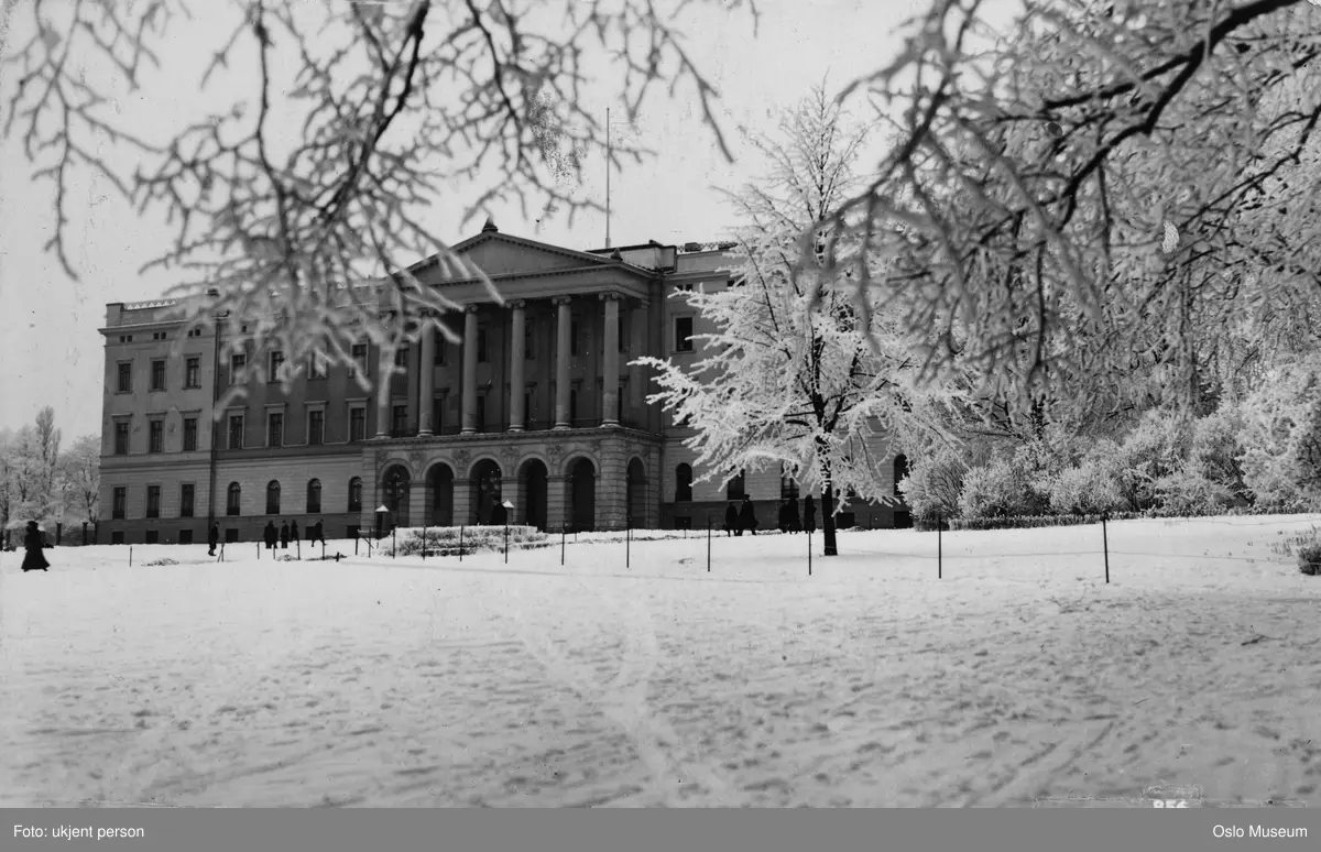 Slottet, plass, mennesker, snø