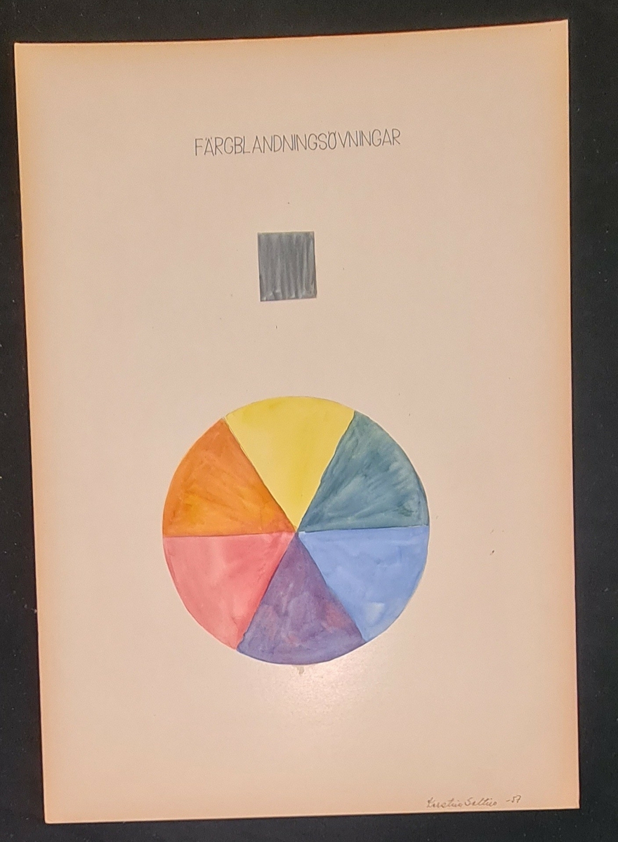 Mapp med vävmönster, studier och teckningar till bland annat mönster för kläd- och möbeltyger, material för ljuslära m.m. Allt är samlat i en blå, grå, svart randig mapp vilken sammanknytes med lädersnören.

Tillverkaren, Kerstin Saltin, föddes 1935 i Söderhamn och praktiserade där i 17-18-årsåldern på Hemslöjden. Av en tillfällighet kom hon till Johanna Brunssons Vävskola där hon gick en tvåårig utbildning 1957-1958. Skolan upphörde 1958. Som lärare hade hon bland andra Ernstsson och Lundberg. På skolan lärde man främst teknik och eleverna erbjöds visst utrymme för egen form och komposition. Efter examen åkte Kerstin Saltin till USA där hon under sex år var vävlärare för förståndshandikappade elever. Återkommen till Sverige arbetade hon vid Hinderssons vävavdelning samt vid Blomqvists i Fritsla. Gåvan överlämnades i samband med givarens flytt från Göteborg till Ljungskile.