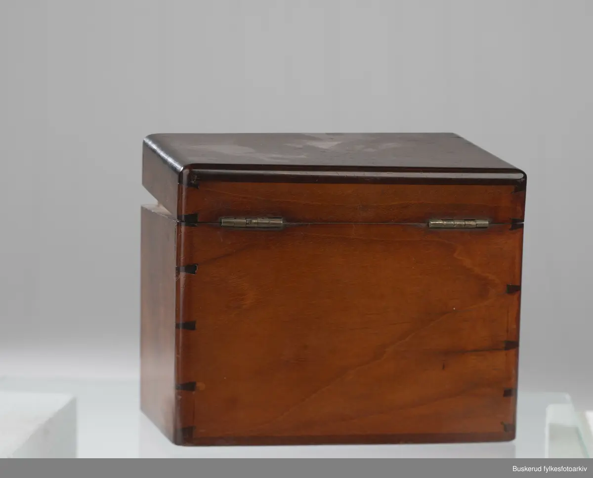 Et etui til oppbevaring av umonterte  daguerreotypier. Esken inneholder 15 daguerreotypier som er kraftig redusert pga. at de ikke er montert i lufttett emballasje. 