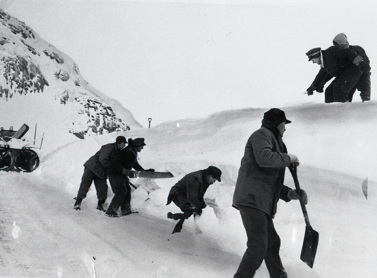 Fleire ukjende karar i arbeid med snø på Filefjell.