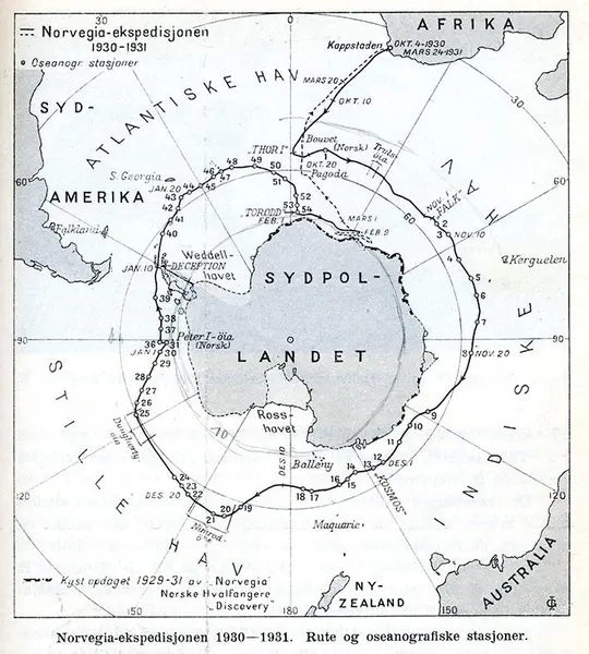 Kart i grått og hvitt over Sydpol-landet