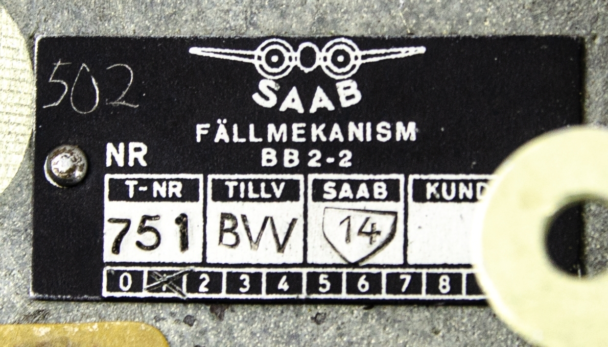 Fällmekanism BB 2-2, tillhörandes flygplanstyp Saab 29, Tunnan.