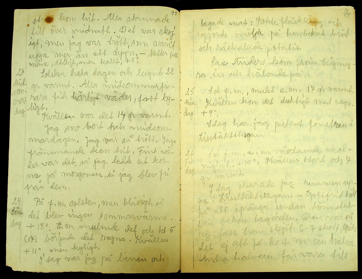 Dagbok skriven år 1956 av Rällsjö Brita på Rällsjögården i Bjursås socken. 
Innehåller bl.a. anteckningar om väderlek, fågelobservationer och diverse händelser (järnvägsolyckor m.m)