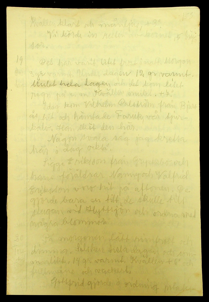 Dagbok skriven år 1956 av Rällsjö Brita på Rällsjögården i Bjursås socken. 
Innehåller bl.a. anteckningar om väderlek, fågelobservationer och diverse händelser (järnvägsolyckor m.m)