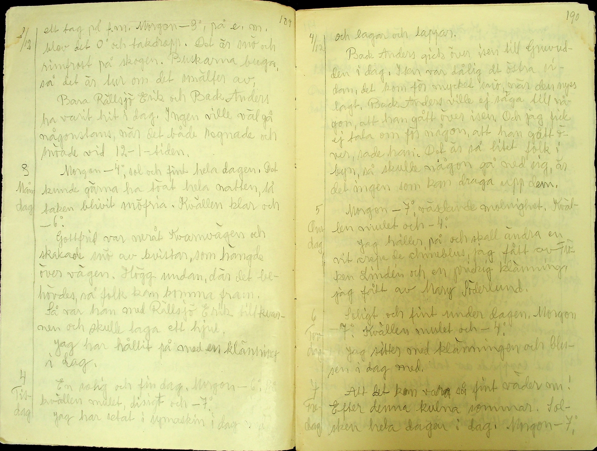 Dagbok skriven år 1956 av Rällsjö Brita på Rällsjögården i Bjursås socken. 
Innehåller bl.a. anteckningar om väderlek, fågelobservationer och diverse händelser (järnvägsolyckor m.m)